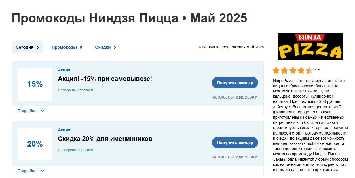 промокоды нинздя пицца